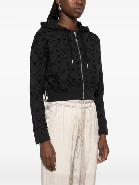 Marine Serre Moonogram flocked cropped zip-up hoodie - Black