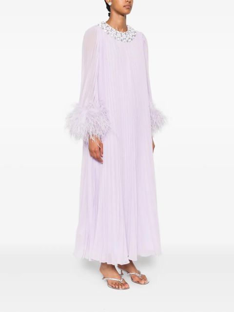 Self-Portrait chiffon feather-detail dress - Purple