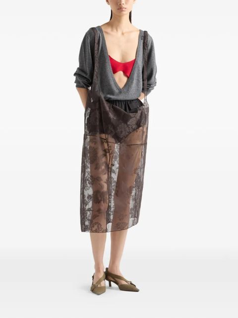 Prada chantilly lace midi-skirt with suspender straps - Brown - zdjęcie produktu nr 2