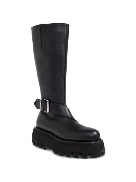 Alexander McQueen buckle platform leather biker boots - Black