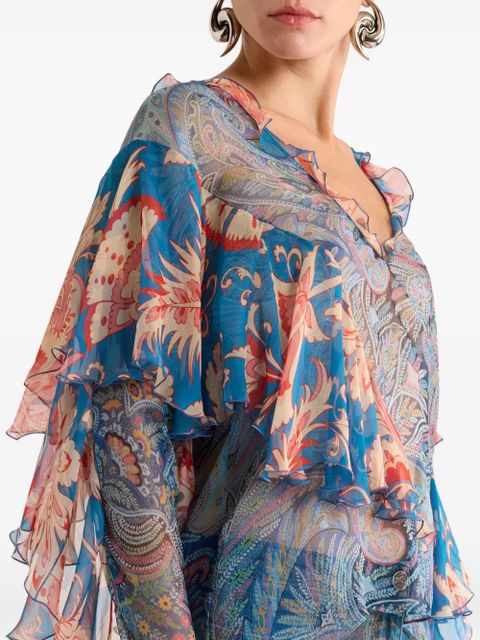 ETRO floral-detail ruffles blouse - Blue