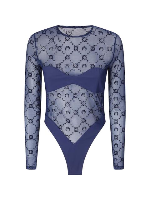 Marine Serre Moonogram flock-print mesh bodysuit - Blue - zdjęcie produktu nr 1