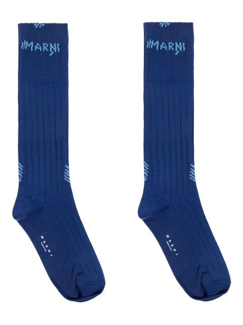 Marni intarsia-knit logo socks - Blue - zdjęcie produktu nr 1
