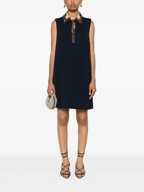 FENDI sequined-trim polo minidress - Blue