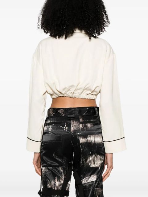 AMIRI logo-embroidered satin-finish cropped shirt - Neutrals