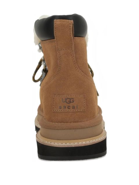 UGG fur-trim lace-up boots - Brown