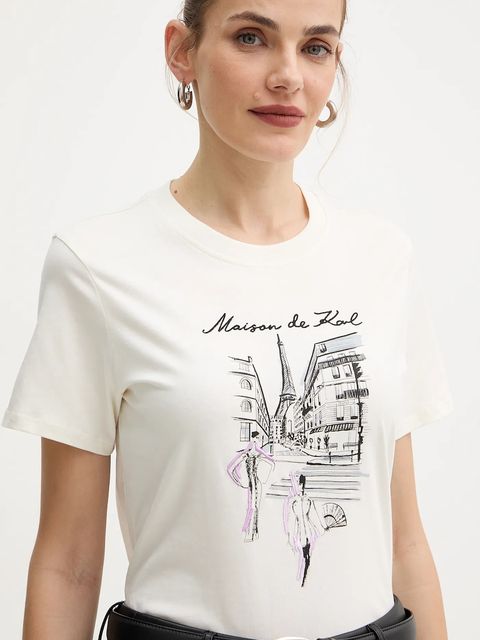 Karl Lagerfeld t-shirt bawełniany damski kolor beżowy A4W17087