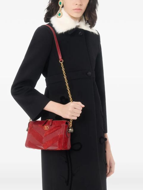 Valentino Garavani Panthea small shoulder bag in suede and nappa with Chevron pattern - Red - zdjęcie produktu nr 2