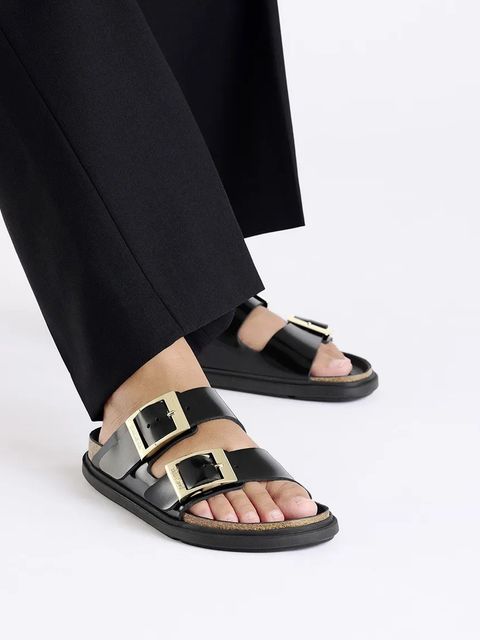 Birkenstock klapki skórzane Arizona Droplet Buckle damskie kolor czarny 1029353
