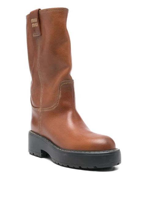 Miu Miu 50mm logo leather boots - Brown