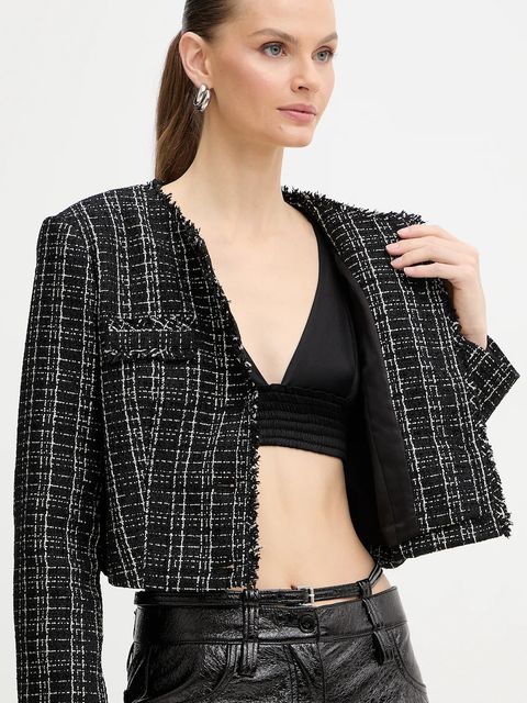 Guess marynarka SANDRA kolor czarny jednorzędowa wzorzysta W5BN63 W2382