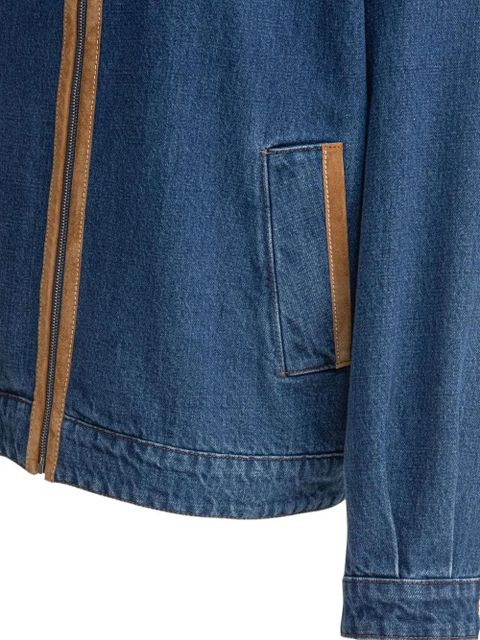 Miu Miu embroidered-logo suede-trimmed denim jacket - Blue