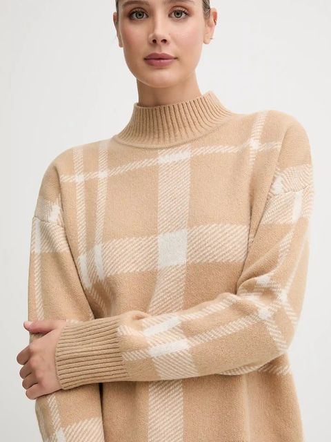 Barbour sweter z wełną HARRIET damski kolor beżowy lekki z półgolfem LKN1673 - zdjęcie produktu nr 2