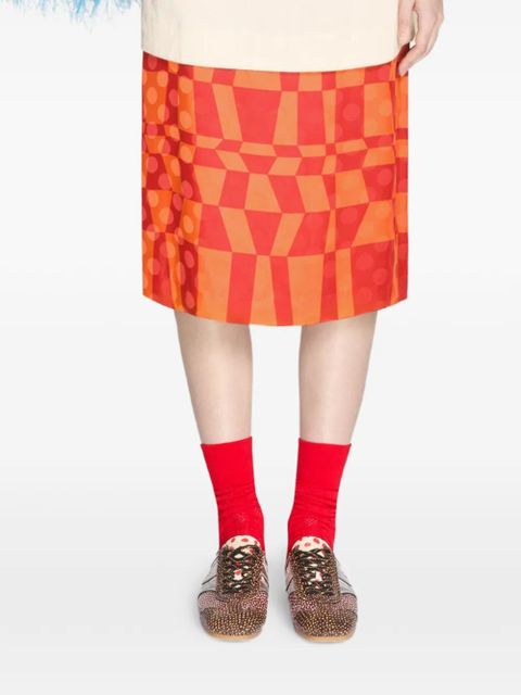 DRIES VAN NOTEN geometric-print midi skirt - Orange