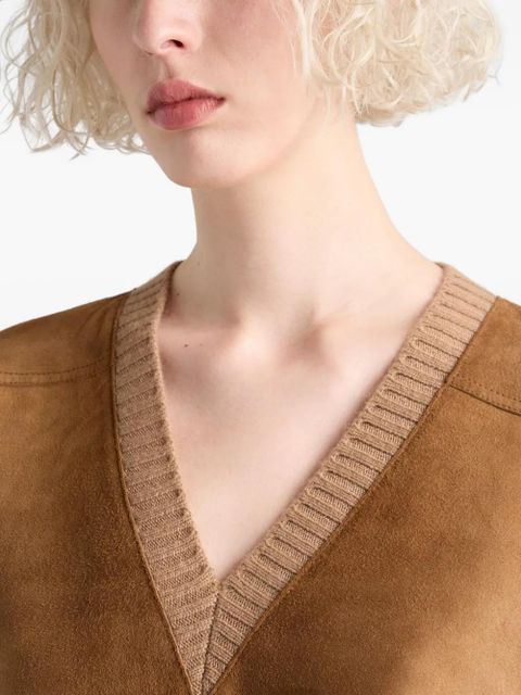 Prada suede-panel V-neck sweater - Brown - zdjęcie produktu nr 2