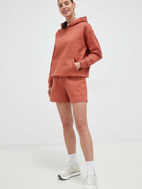 New Balance szorty bawełniane kolor pomarańczowy gładkie high waist