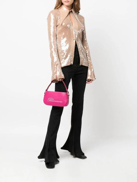 Blumarine rhinestone-logo leather bag - Pink