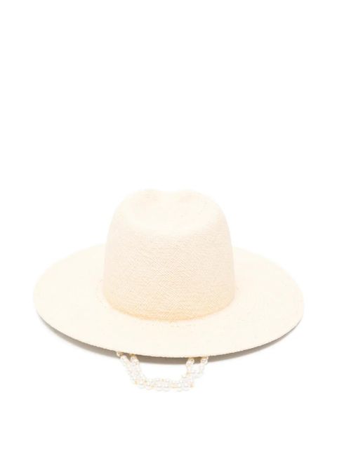 Ruslan Baginskiy pearl-chain straw fedora hat - Neutrals