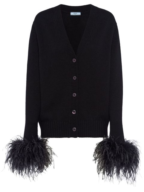Prada feather-trim cashmere cardigan - Black - zdjęcie produktu nr 1