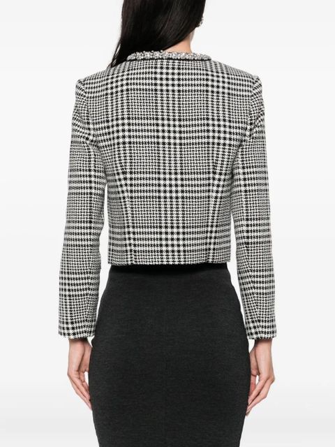 Self-Portrait embellished-collar houndstooth jacket - Black