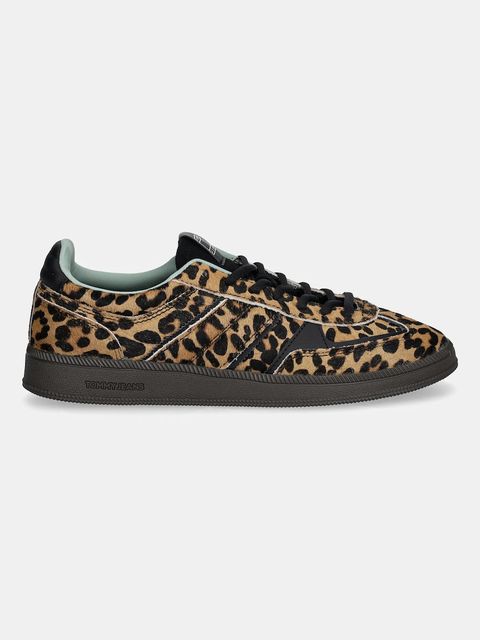 Tommy Jeans sneakersy skórzane THE GREENWICH EDGE LEOPARD damskie kolor brązowy EN0EN02904