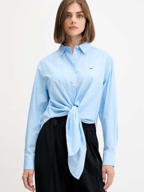 Tommy Jeans koszula bawełniana damska kolor niebieski relaxed z kołnierzykiem klasycznym DW0DW20990 - zdjęcie produktu nr 1