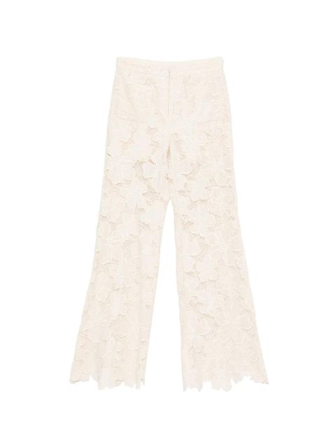SANDRO floral-embroidered lace-detail trousers - Neutrals - zdjęcie produktu nr 1