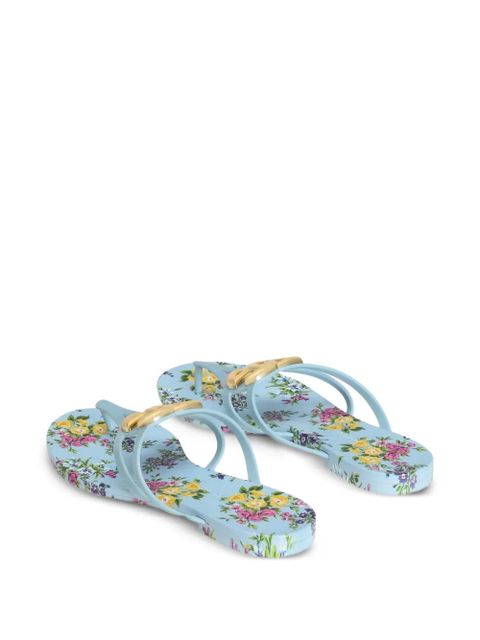 Dolce & Gabbana logo floral print flip-flops - Blue