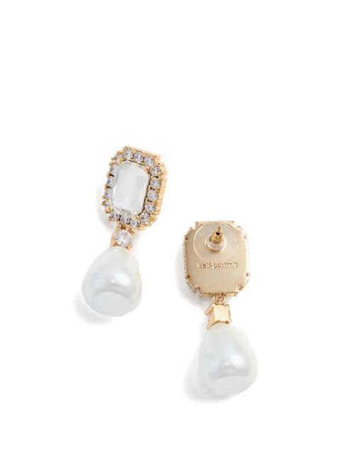 Self-Portrait crystal pearl drop earrings - Gold
