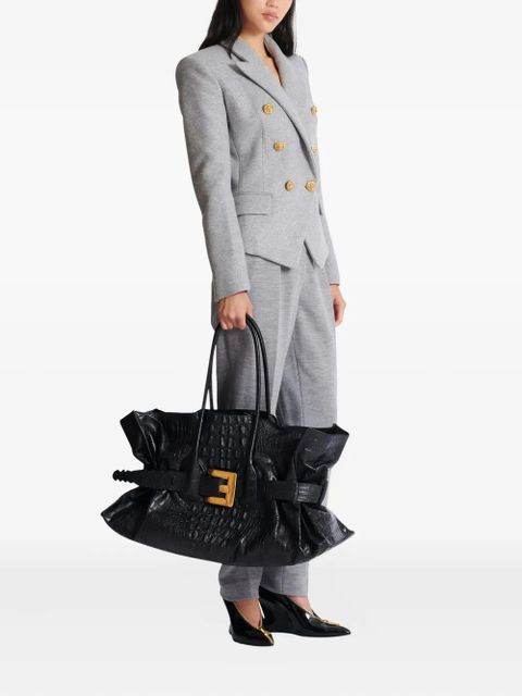 Balmain XL Anthem embossed-crocodile buckle tote bag - Black