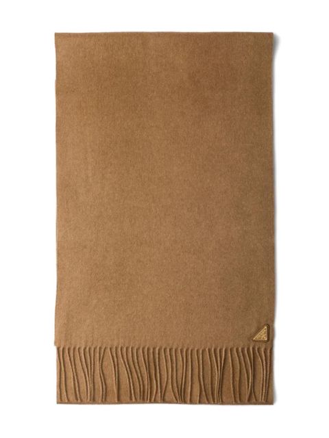 Prada triangle-logo fringed scarf - Brown - zdjęcie produktu nr 1