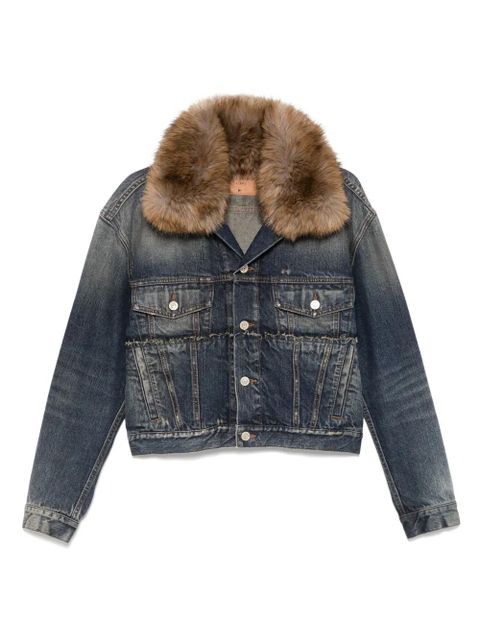 Balenciaga faux-fur collar denim jacket - Blue - zdjęcie produktu nr 1