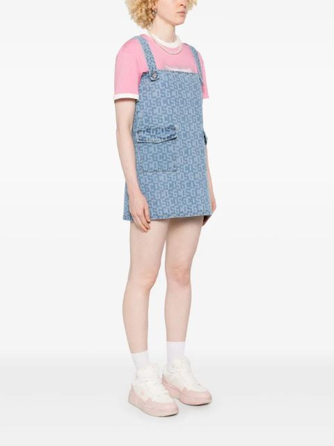 GCDS monogram-print denim mini dress - Blue