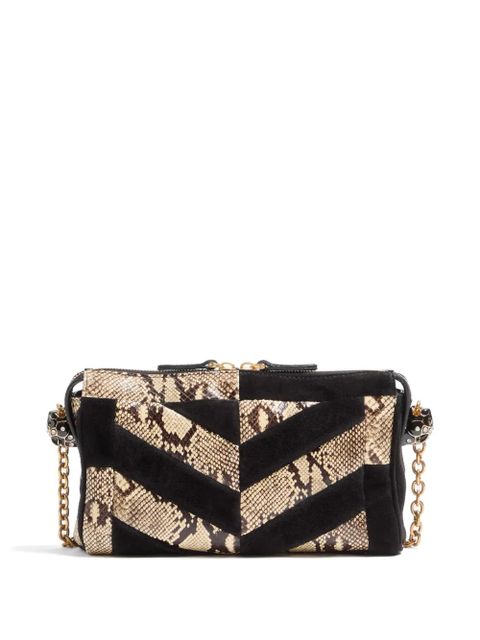 Valentino Garavani Panthea small crossbody bag in python and suede with chevron motif - Black