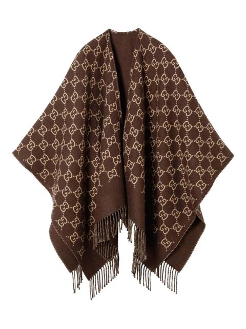 Gucci GG pattern fringed poncho - Brown - zdjęcie produktu nr 1