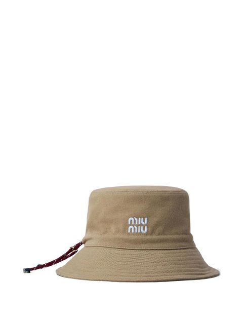 Miu Miu embroidered-logo bucket hat - Neutrals - zdjęcie produktu nr 1