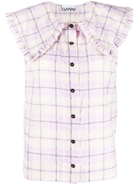 GANNI check-print sleeveless shirt - Purple - zdjęcie produktu nr 1