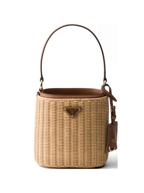 Prada wicker and leather bucket bag - Neutrals - zdjęcie produktu nr 1