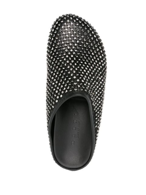 Marni rhinestone-embellished leather slippers - Black