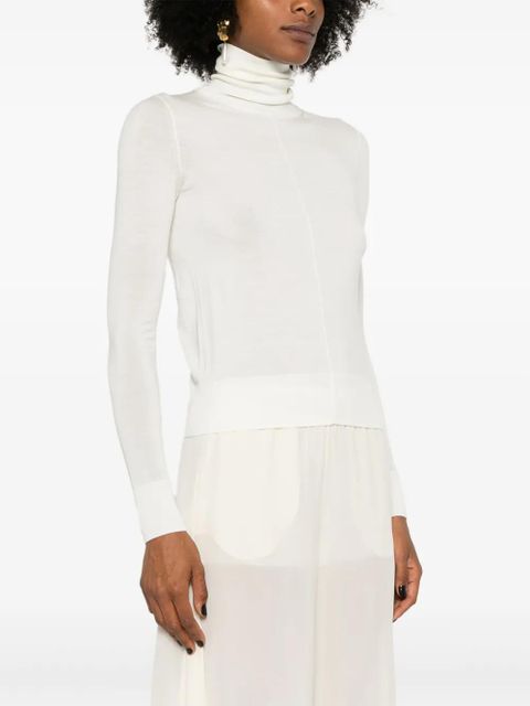 Chloé logo-embroidered roll-neck jumper - White