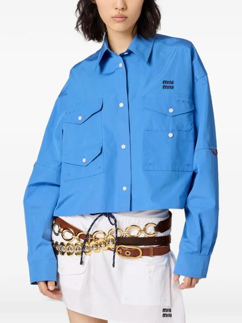 Miu Miu logo-embroidered front-pockets shirt - Blue