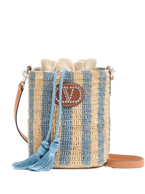 Valentino Garavani small striped raffia bucket bag - Neutrals - zdjęcie produktu nr 1
