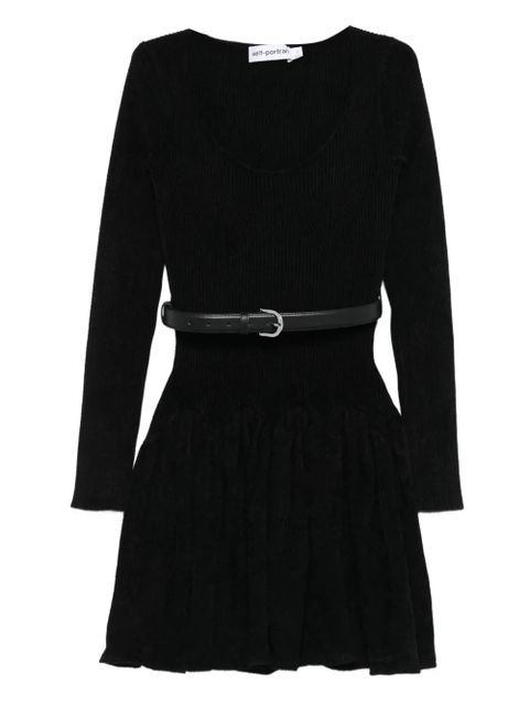 Self-Portrait ribbed belted dress - Black - zdjęcie produktu nr 1
