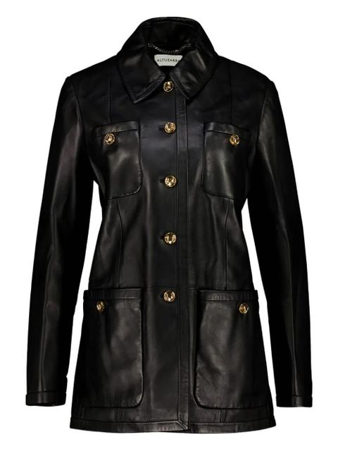 Altuzarra buttoned flap-pocket leather coat - Black - zdjęcie produktu nr 1