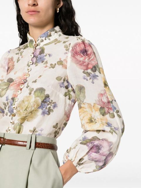 ZIMMERMANN Luminosity floral-print puff-sleeve blouse - Neutrals
