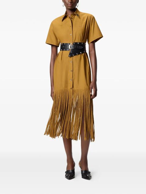 PINKO fringe-trimmed belted midi shirt dress - Yellow - zdjęcie produktu nr 2