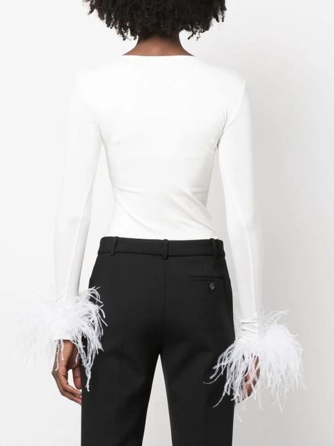 MANURÍ Elektra feather-trim stretch blouse - White