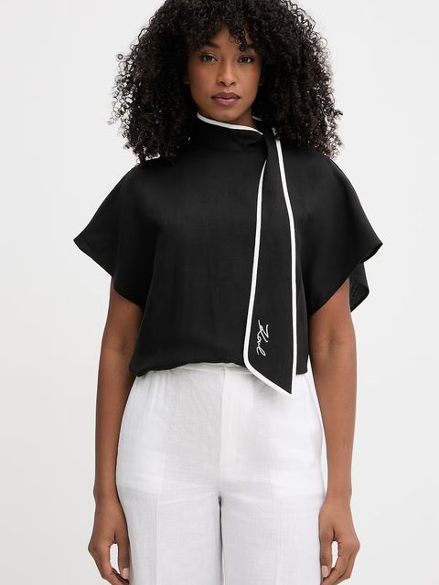 Karl Lagerfeld bluzka damska z dodatkiem lnu - zdjęcie produktu nr 2