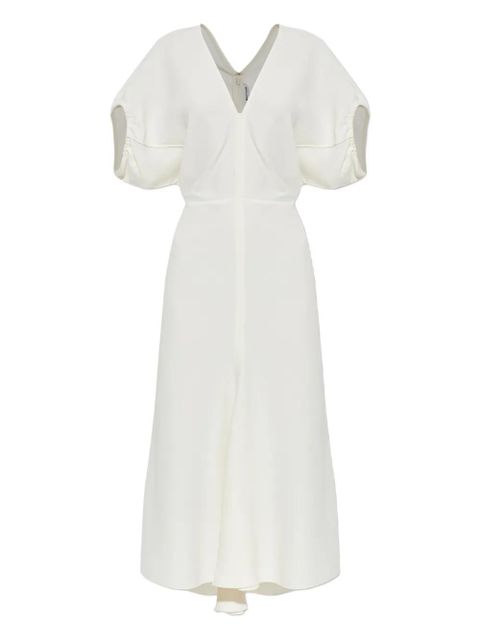 Victoria Beckham gathered short-sleeves midi dress - Neutrals - zdjęcie produktu nr 1