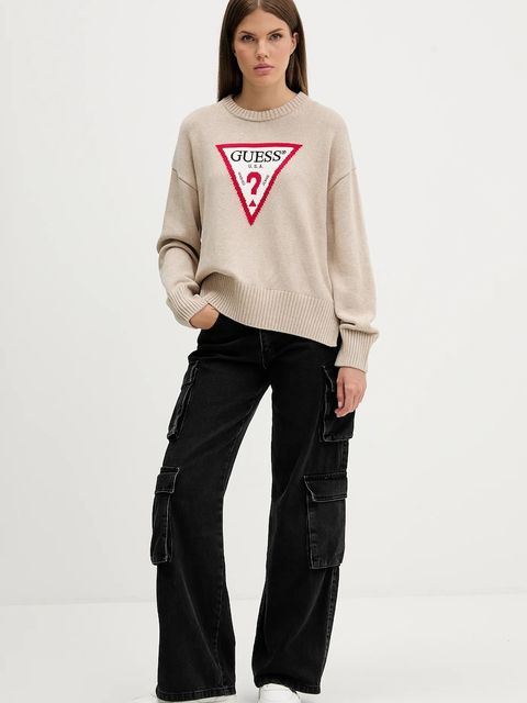 Guess Jeans sweter bawełniany kolor beżowy lekki W4BR12 Z3HM1 - zdjęcie produktu nr 2